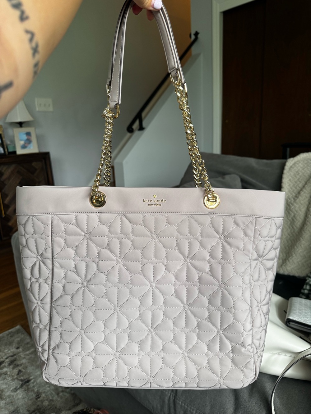 kate spade Quilted Floral Chain-Handle Tote in Pale Pink